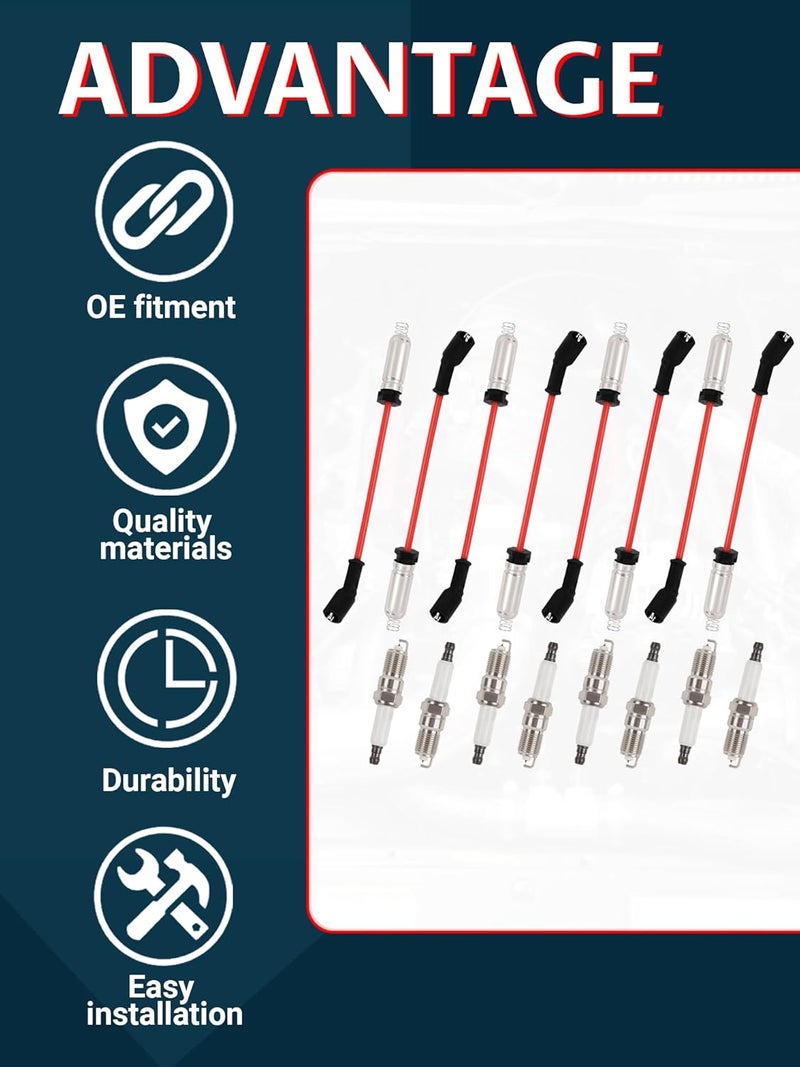 Ntoauto 9748HH 10mm Spark Plug Wires with Heat Shields + 41-962 Iridium Platinum Spark Plugs Compatible with 99-06 Escalade Silverado Suburban Tahoe Sierra Yukon 4.8 5.3 6.0L, Red - Image 5